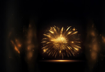 Poster - A breathtaking golden firework display explodes against a deep black night sky, radiating shimmering sparks and light.