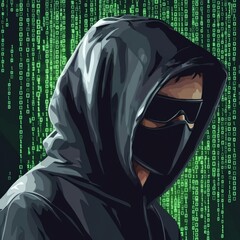 Leinwandbilder - Isometric vector Internet hacker attack and personal data security concept. Computer security technology. E-mail spam viruses bank account hacking. Hacker working on a code. Internet crime concept.