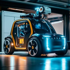 Poster - Isometric Electric Vehicle Maintenance with AI and Robotics. Electric Vehicle Maintenance Concept