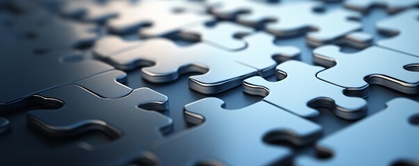 Poster - Metallic puzzle pieces connecting, creating a complete structure