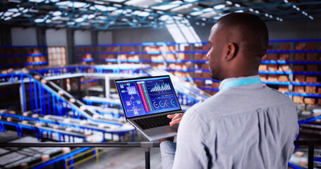Aufkleber - Engineer Worker Using Warehouse Automation Dashboard