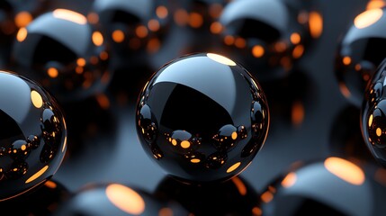 Wall Mural - a close-up of shiny black spheres reflecting light.