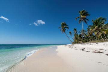 Wall Mural - A beautiful beach with palm trees and a clear blue sky