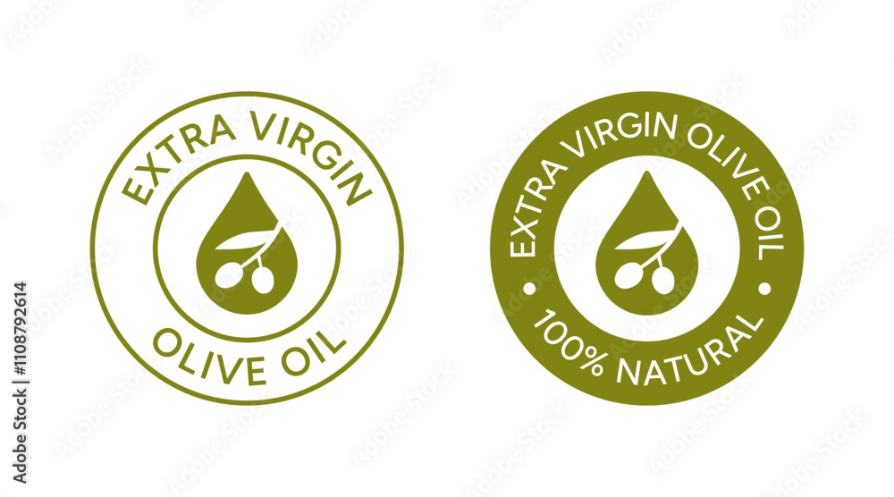 Extra virgin olive oil logo. Emblem of olive oil drop with olive branch ...