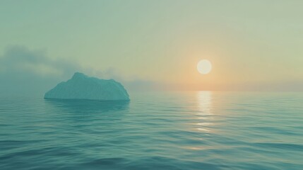 Canvas Print - Solitary Iceberg Floats On Calm Ocean Water At Sunset