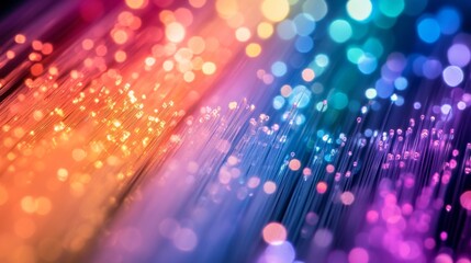 Wall Mural - close-up view of glowing fiber optic threads showcasing futuristic technology background with vibran