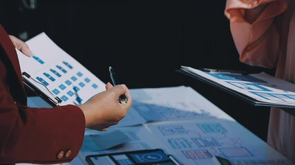 Wall Mural - close up ux developer and ui designer brainstorming about mobile app interface wireframe design on t
