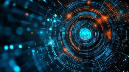 Wall Mural - background featuring abstract digital interface with glowing neon lines, high-tech circuit patterns,