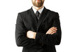 © peshkova - Businessman in formal attire crossing arms, isolated on a clean white background. Represents confidence, professionalism, and corporate style