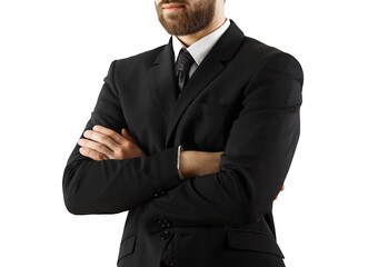 Poster - A man in aformal suit and tie with arms crossed, photographed on a clean white background. Business professionalism and confidence concept