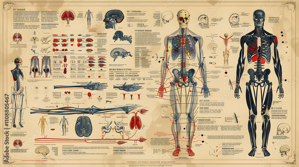 Vintage Anatomy Chart Human Body Diagram Skeletal Muscular Systems ...