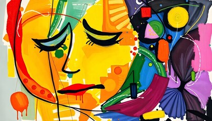 Fototapete - Design an abstract artwork that expresses deep emotion, such as joy, sadness, or confusion, using vivid colors and irregular shapes
