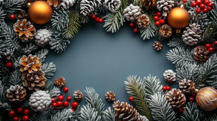 Wall Mural - blank frame amid festive decorations. suitable for holiday themed designs, christmas promotions, and