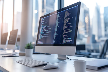 Wall Mural - modern coding workspace with computer monitor