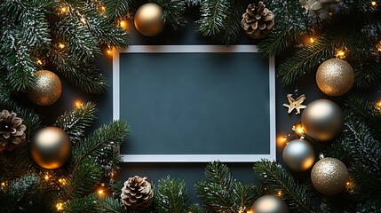Wall Mural - blank frame amid festive decorations. suitable for holiday themed designs, christmas promotions, and
