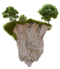 Aufkleber - PNG floating rock mountain with tree, 3d illustration rendering 