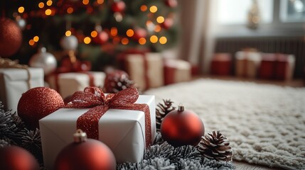 Wall Mural - blank frame amid festive decorations. suitable for holiday themed designs, christmas promotions, and