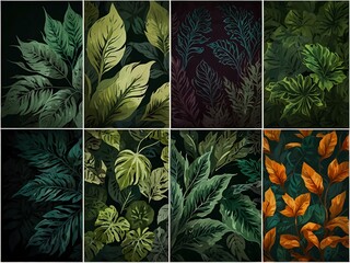 Sticker - Set of plant-themed abstract backgrounds.