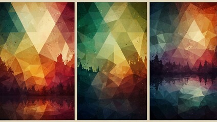 Sticker - Set of triangle poster backgrounds for cards or book illustration.