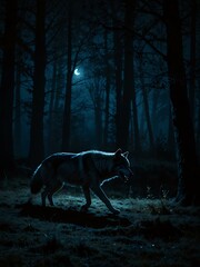 Wall Mural - Shadowy wolves hunting in the night.