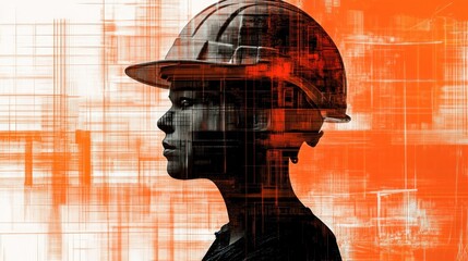 Wall Mural - profile construction worker with safety helmet