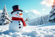 © Anaya - Panoramic view of happy snowman in winter secenery with copy space