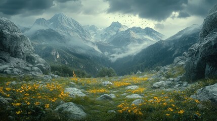 Sticker - Majestic Mountain Meadow: A Serene Landscape