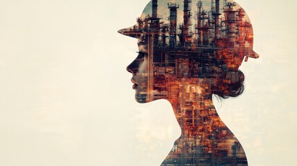 Wall Mural - a silhouette of a woman with an industrial overlay