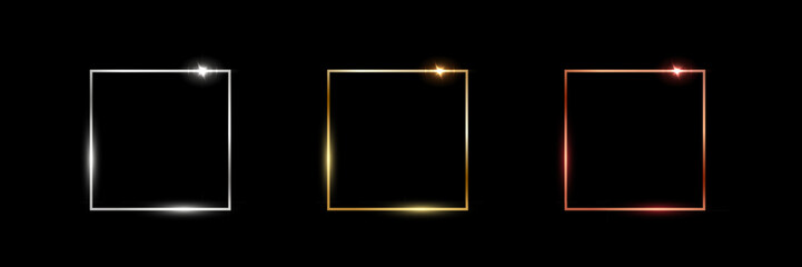 Wall Mural - gold, silver and bronze square frames. metal thin photo or picture frames isolated on black backgrou