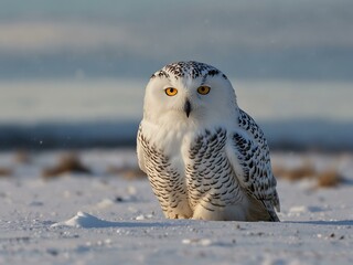 Canvas Print - Snowy owl in a winter landscape.