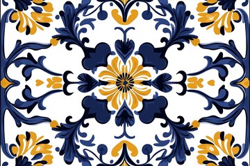 Wall Mural - A traditional Moroccan tile design in vivid blues, yellows, and whites.