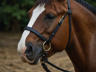 Wall Mural - Sports stallion’s muzzle in a bridle.