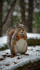 Wall Mural - Squirrel rejoicing in the first snow.