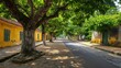 © Ilja - Charming Ancient Street. Tranquil Street Lined with Trees and Traditional Houses in Hoi An, Vietnam