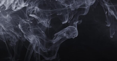 Fototapete - Abstract image of dark room concrete floor. Black room or stage background for product placement.Panoramic view of the abstract fog. White cloudiness, mist or smog moves on black background. 