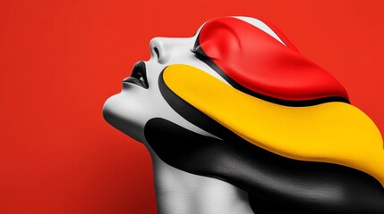 Wall Mural - woman's face is painted in red, yellow and black. the colors are bold and striking, creating a sense