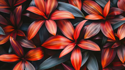 Wall Mural - vivid red and dark foliage creates a lush, textured background.
