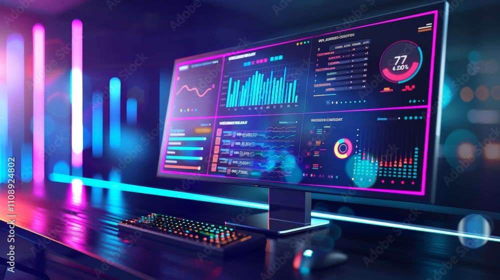 computer and dashboard for data business analysis and Data Management ...