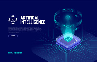 Wall Mural - artificial intelligence technological digital brain concepts, isometric vector landing page for ai, 