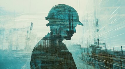 Wall Mural - silhouette of a worker in an industrial setting
