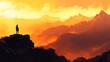 © worapong - Dramatic Sunset Over Rugged Mountain Range in Golden Hues