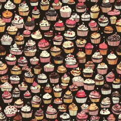 Wall Mural - Delicious Cupcakes Pattern Design