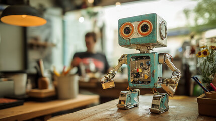 Wall Mural - diy balancing robot controlled from a phone. robotics for kids conceptual isometric banner. kids dev