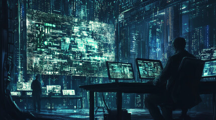 Wall Mural - technology of computer network, digital infrastructure it business. isometric illustration of laptop