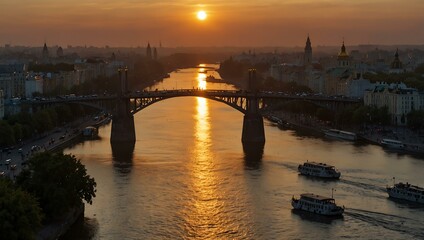 Wall Mural - Sunset over the North Bridge in Kiev.