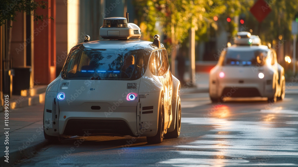 Robot driver of autonomous car. AI of driverless system of vehicles in ...