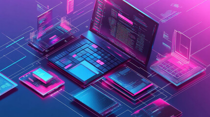 Wall Mural - development software. technology business programming and coding app. word development on screen of 