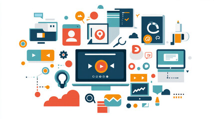 Wall Mural - digital computer technology concept. software development. internet cloud technology. laptop, tablet