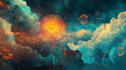 Wall Mural - digital computer technology concept. software development. internet cloud technology. laptop, tablet