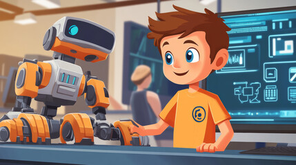 Wall Mural - frame in electronic tech style for kids educational. child computer online learning stem subjects. e